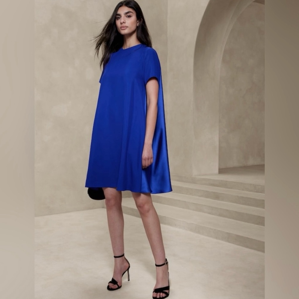 AURELIA CREPE MINI DRESS, Blue, Banana Republic